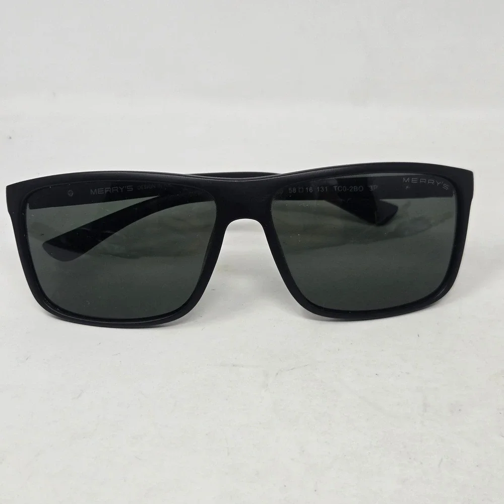 MERRYS S8225 Matte Black Polarized Rectangular Sunglasses Mens TC0-2BO 3P